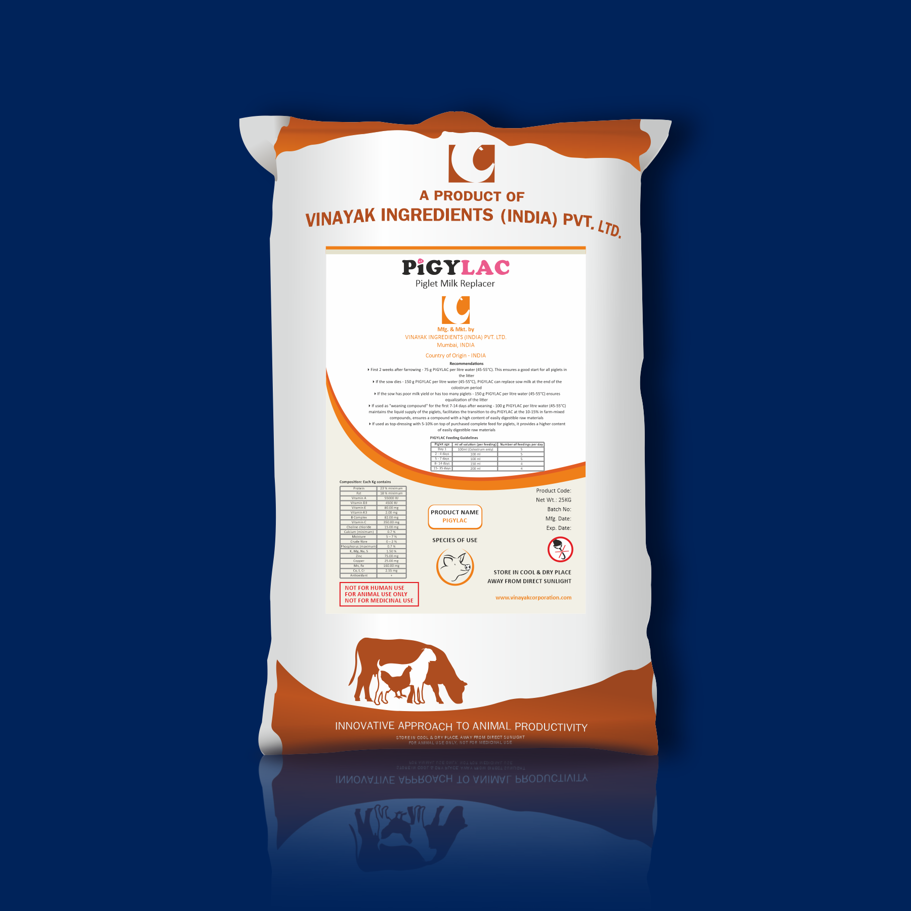 Packaging of PIGYLAC - Piglet Milk Replacer, Pig milk replacer, Feeding piglets, Bottle feeding piglets,