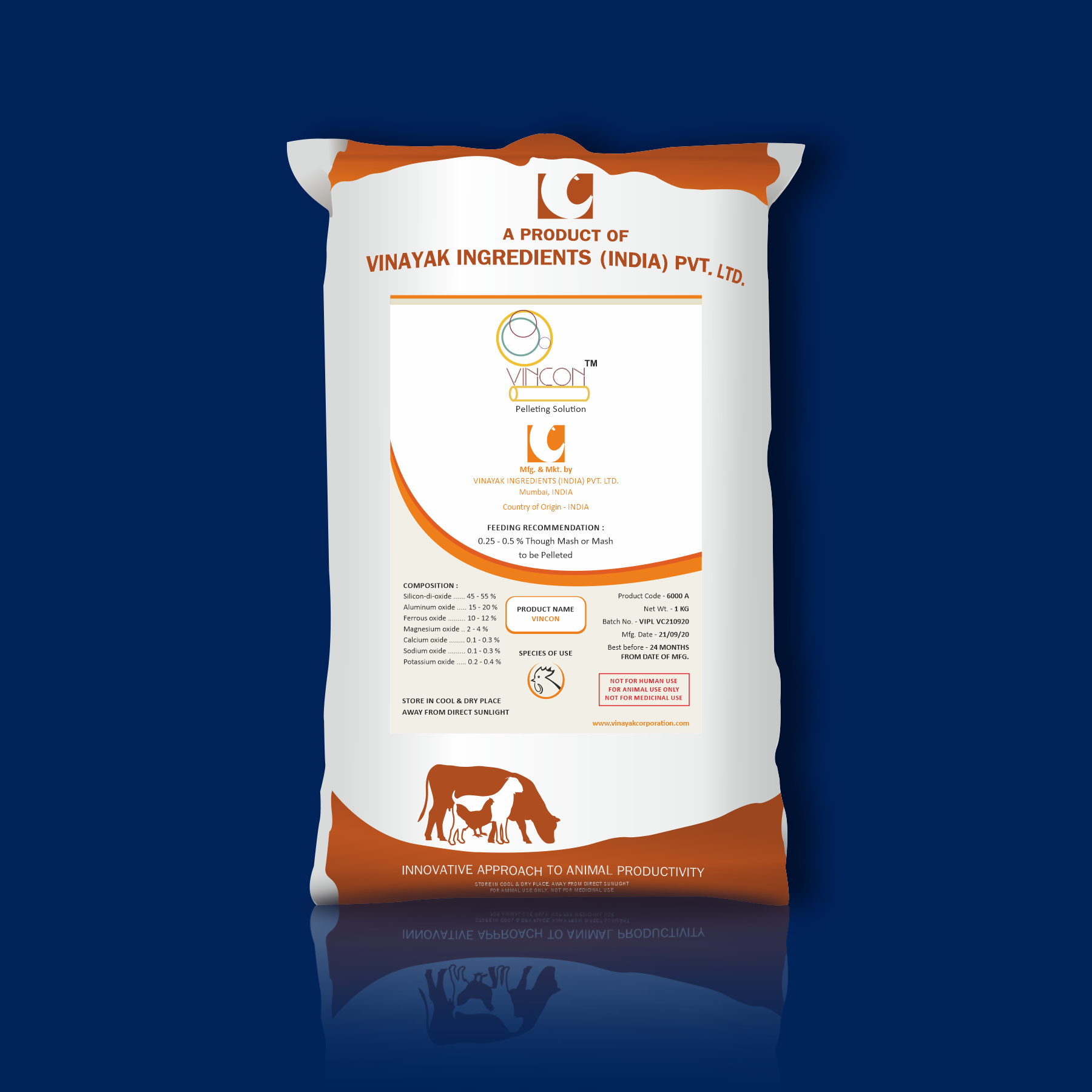 Packaging of VINCON - Pelleting solution for poultry - feed pellet binder for poultry - pelletising agent in poultry - feed binder for chicken feed