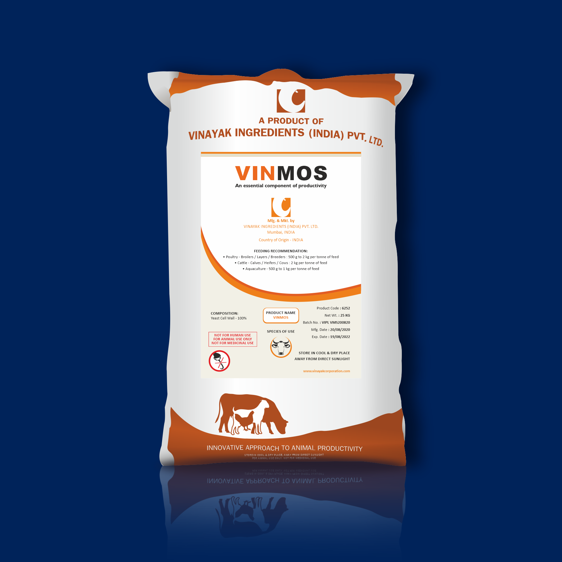 Packaging of VINMOS - cattle weight gain supplements